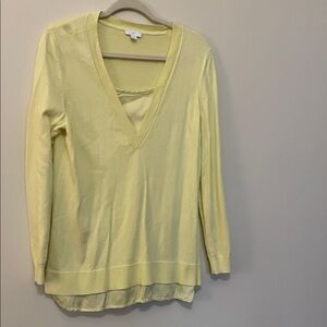 J. Jill Yellow V-Neck Mixed Media Sweater